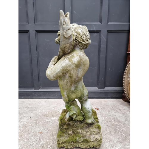 1230 - An old lead figural fountain, on concrete base, total height 108cm.