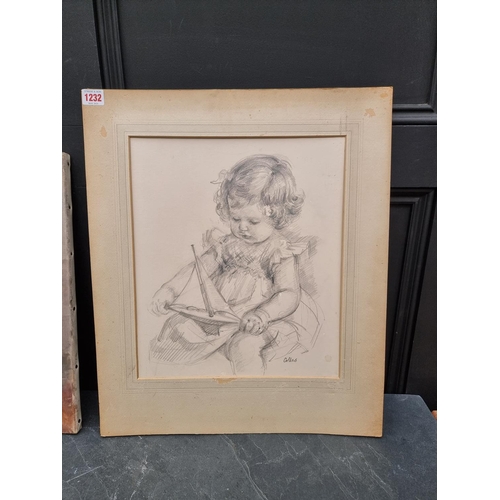 1232 - Dorothy Colles, young girl with a pond yacht, signed, pencil, 38 x 33cm; together with another ... 