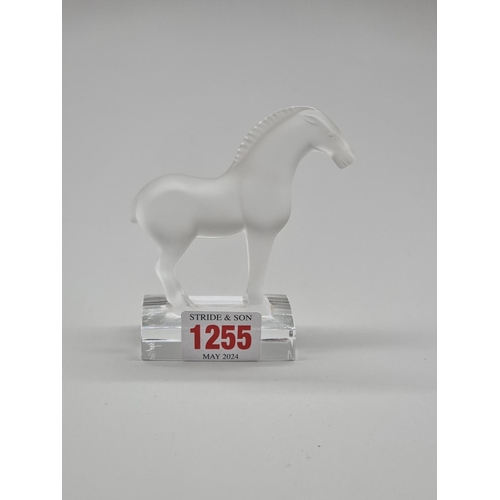 1255 - A Lalique frosted glass Tang horse, 10cm high.