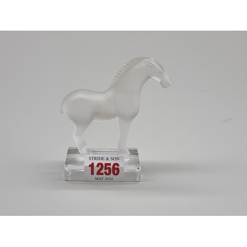 1256 - A Lalique frosted glass Tang horse, 10cm.