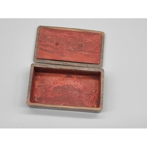 1262 - An oak box and cover, bearing copper plaque inscribed 'Royal George Sunk 1782', 10cm wide; together ... 