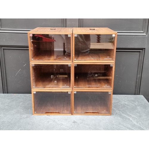 1267 - A set of six Linford Christie walnut shoe display boxes, from the Habitat VIP range, each 18 x 26 x ... 