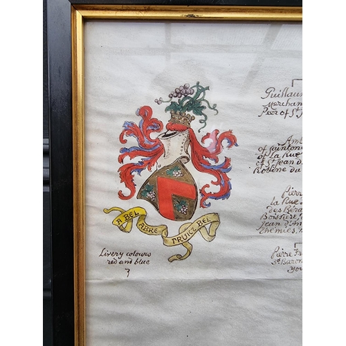 1291 - An old painted and manuscript French family tree, 60.5 x 32.5cm.