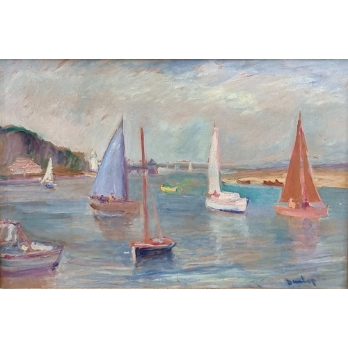 1293 - Ronald Ossory Dunlop, boats, signed, oil on board, 34 x 52cm.