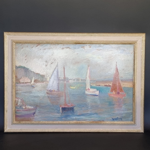 1293 - Ronald Ossory Dunlop, boats, signed, oil on board, 34 x 52cm.