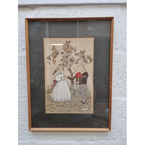 1295 - Mollie Bethel, the pig wedding, signed, watercolour, 38 x 24cm.