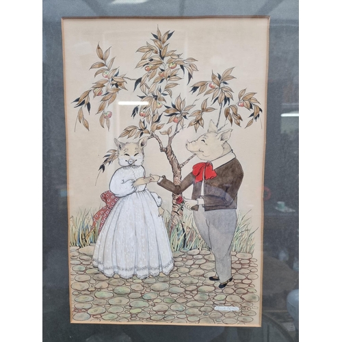 1295 - Mollie Bethel, the pig wedding, signed, watercolour, 38 x 24cm.