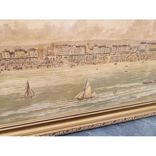 1301 - An old printed panorama of Brighton seafront, 18.5 x 91cm.