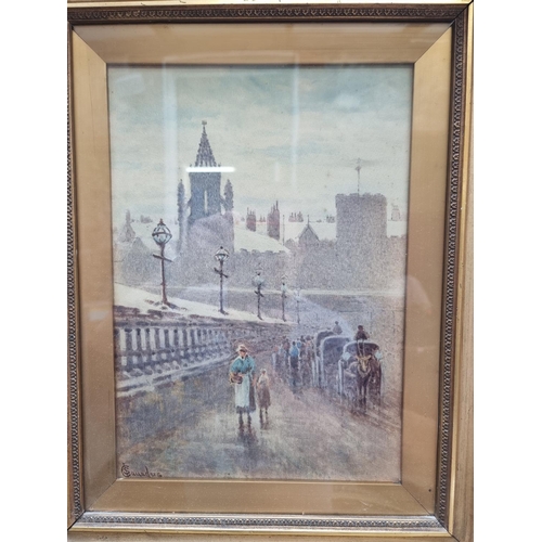 1334 - Charles L Saunders, 'Close of Winter's Day, St Nicholas Church, Tower Bridge', signed, inscribed ver... 