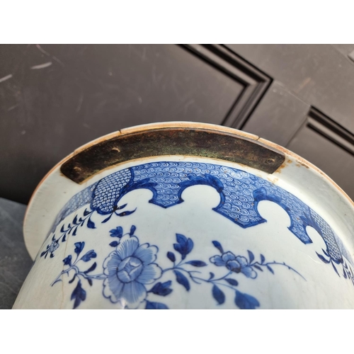 1347 - A late 18th century Chinese blue and white bidet, 60.5cm long, (repaired).