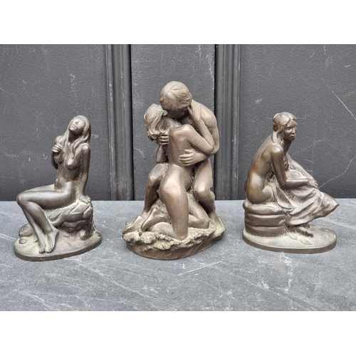 1362 - Three bronzed resin figure groups, largest 16.5cm high. (3)