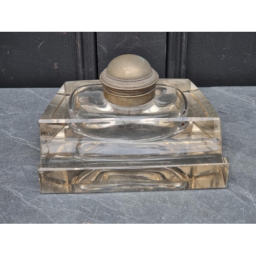 1365 - A large glass and electroplated desk stand, 19.5cm wide.