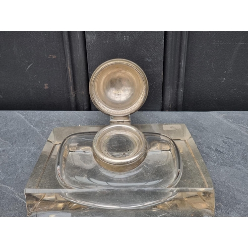 1365 - A large glass and electroplated desk stand, 19.5cm wide.