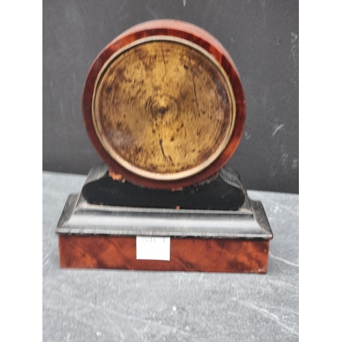 1366 - A small antique yew and ebonised mantel timepiece, 17cm high; together with another Edward... 