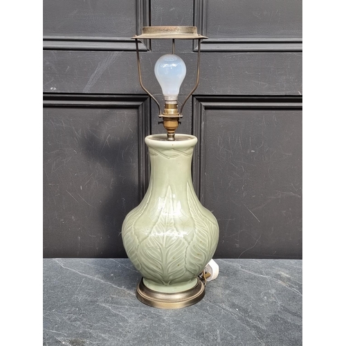 1388 - A Chinese celadon table lamp, height excluding fitting 33cm. 