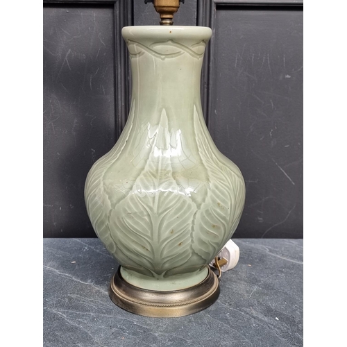 1388 - A Chinese celadon table lamp, height excluding fitting 33cm. 