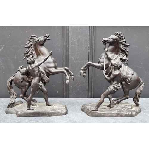 1390 - After Guillaume Coustou, a pair of bronze Marly horse figure groups, 33cm high. (2) ... 