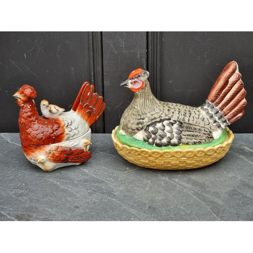 1396 - Two Victorian Staffordshire pottery hen tureens and covers, largest 26.5cm wide. (2)... 