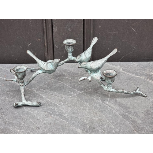 1400 - A bronze novelty bird and branch candelabrum,  37.5cm wide.