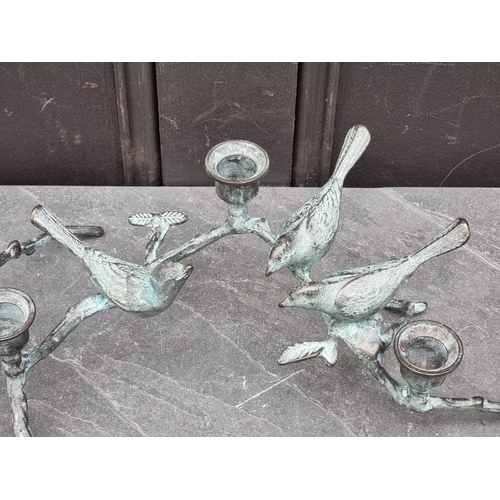 1400 - A bronze novelty bird and branch candelabrum,  37.5cm wide.