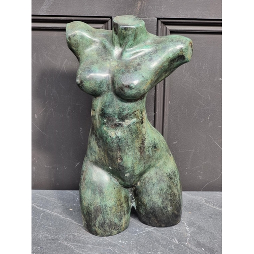 1409 - A verdigris bronze female torso sculpture, 41.5cm high.