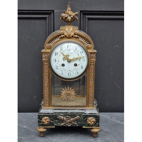 1443 - WITHDRAWN FROM SALE: A late 19th century French gilt brass and marble four glass mantel clock, the 1... 