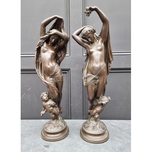 1445 - After Jean-Jacque Pradier, a large pair of bronzed resin figures emblematic of 'Night' and 'Day', 67... 