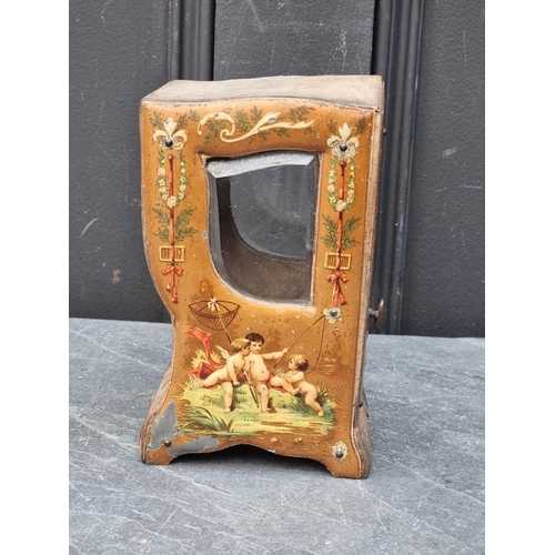 1473 - A vintage French novelty sedan chair pocket watch display case, 16.5cm high.