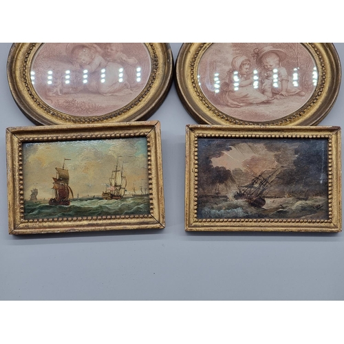 1476 - European School, 18th/19th century, maritime scenes, a pair, oil on board, 7.5cm x 12.5cm; toge... 