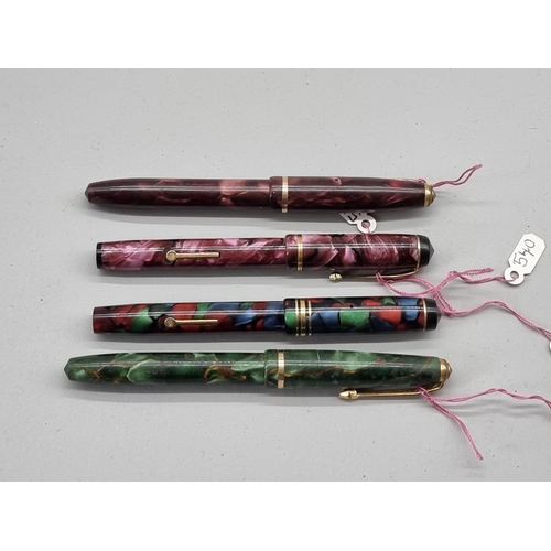 1503 - Four Conway Stewart 'Dinkie' fountain pens, 536, 540, 550, 560, each with 14ct gold nib.... 