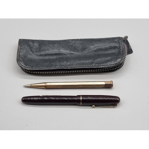 1508 - A Mabie Todd 'Swan' fountain pen, with 14ct nib; together with a gilt metal propelling pencil, in vi... 