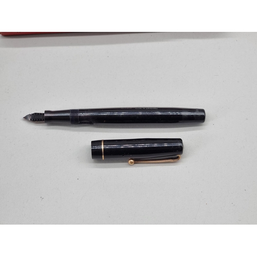 1512 - Three Mabie Todd fountain pens, to include a 'Blackbird' example, each with 14ct nibs, (one a.f.), e... 