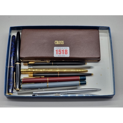 1518 - A collection of pens, to include a Parker 'Sonnet' blue lacquer; together with a Parker 'Victory', w... 