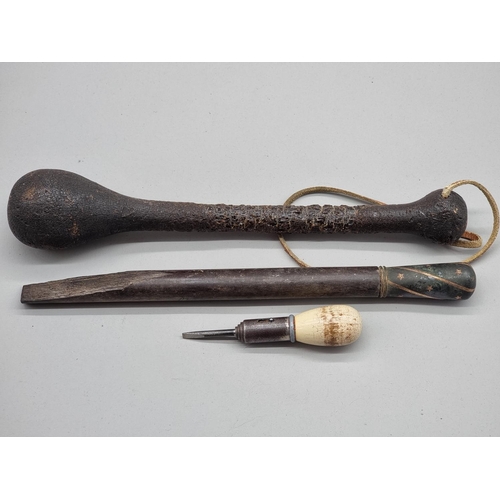 1533 - A 19th century cosh; together with a parasol handle; and a small vintage screwdriver. (3)... 