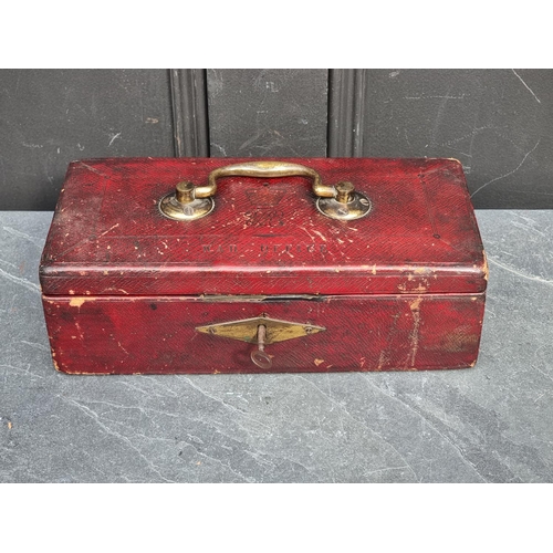 1534 - A rare Victorian red leather 'War Office' dispatch box, with crown and VR cypher, inscribed 'Wickwar... 