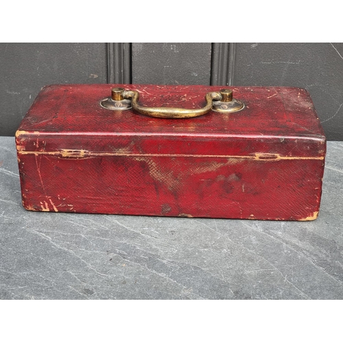 1534 - A rare Victorian red leather 'War Office' dispatch box, with crown and VR cypher, inscribed 'Wickwar... 