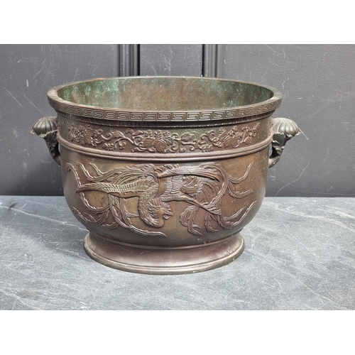 1545 - A large Japanese bronze twin handled censor, 20cm high x 28.5cm diameter.