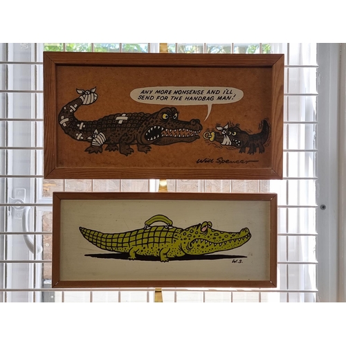 1558 - Will Spencer, two cartoons of crocodiles, signed and/or initialled, watercolour, largest 18 x 38.5cm... 