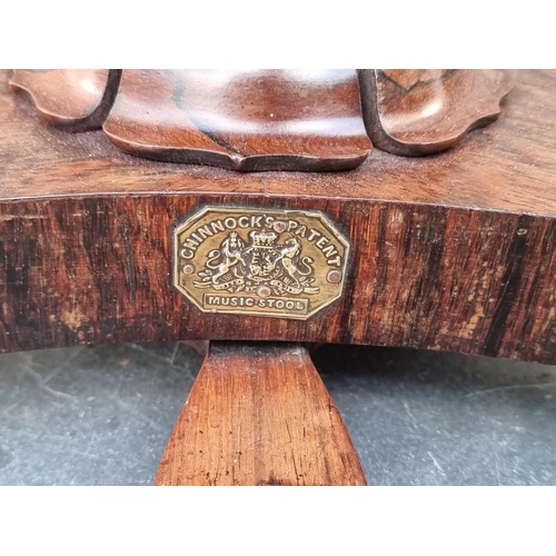 1055 - An early Victorian rosewood piano stool, bearing brass plaque inscribed 'Chinnock's Patent Music Sto... 