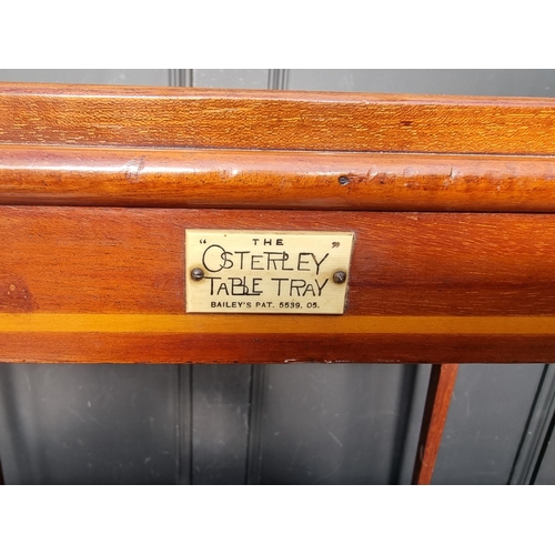 1068 - An Edwardian mahogany and inlaid folding table, bearing ivory plaque inscribed 'The Osterley Table T... 