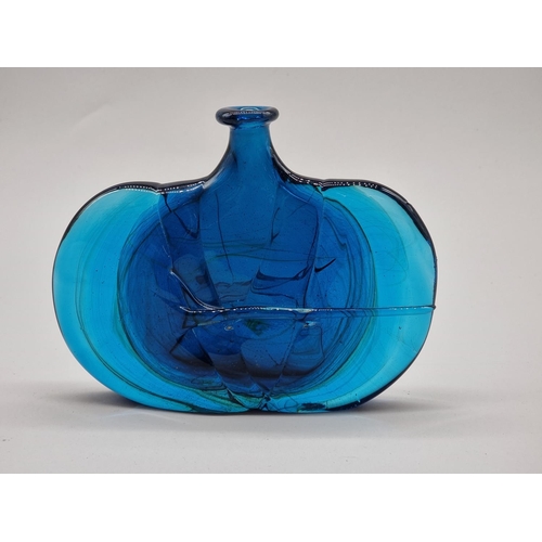 1469 - An early Mdina blue glass 'Fish' vase, by Michael Harris, 14cm high x 18cm wide.