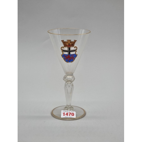 1470 - An interesting glass armorial goblet, finely enamelled, 17.8cm high; together with a 'Souvenir De L'... 