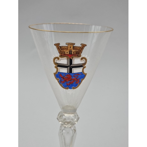 1470 - An interesting glass armorial goblet, finely enamelled, 17.8cm high; together with a 'Souvenir De L'... 