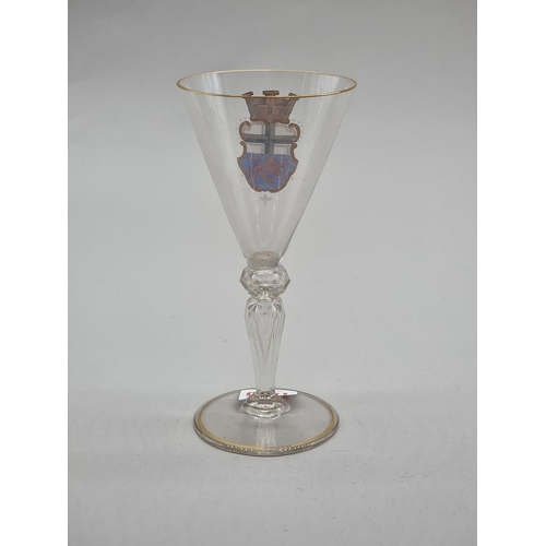 1470 - An interesting glass armorial goblet, finely enamelled, 17.8cm high; together with a 'Souvenir De L'... 