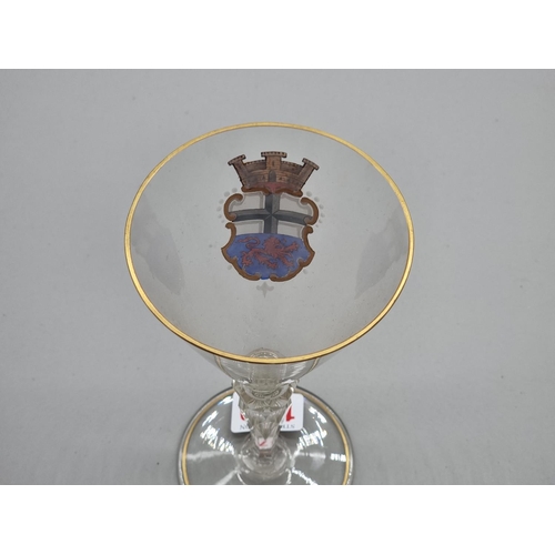 1470 - An interesting glass armorial goblet, finely enamelled, 17.8cm high; together with a 'Souvenir De L'... 