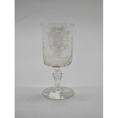 1470 - An interesting glass armorial goblet, finely enamelled, 17.8cm high; together with a 'Souvenir De L'... 