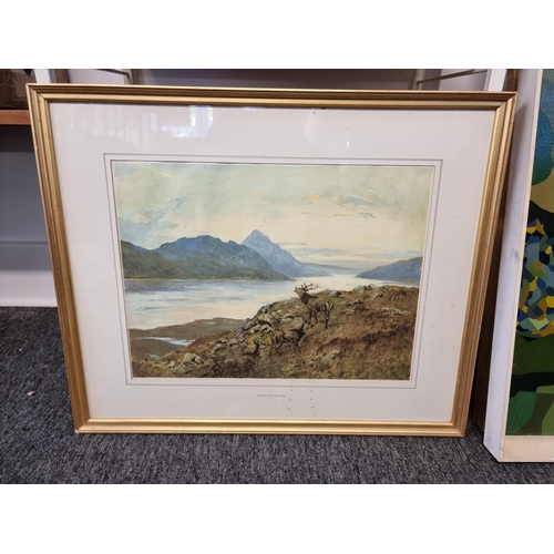 1572 - Frank Wallace, Red Deer in a Highland landscape, signed and dated 1920, watercolour and bodycolour, ... 