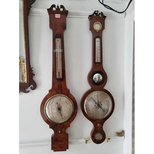 1576 - Two 19th century mahogany banjo barometers, one by 'Potter, London'. (2)