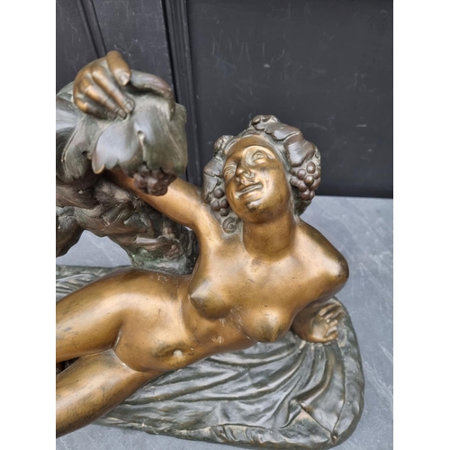 1587 - A large late 19th century French gilt bronze reclining nude Bacchante, 65.5cm wide.... 