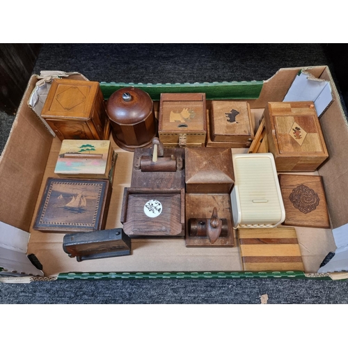 1591 - A collection of treen and other similar cigarette boxes and dispensers. (13)